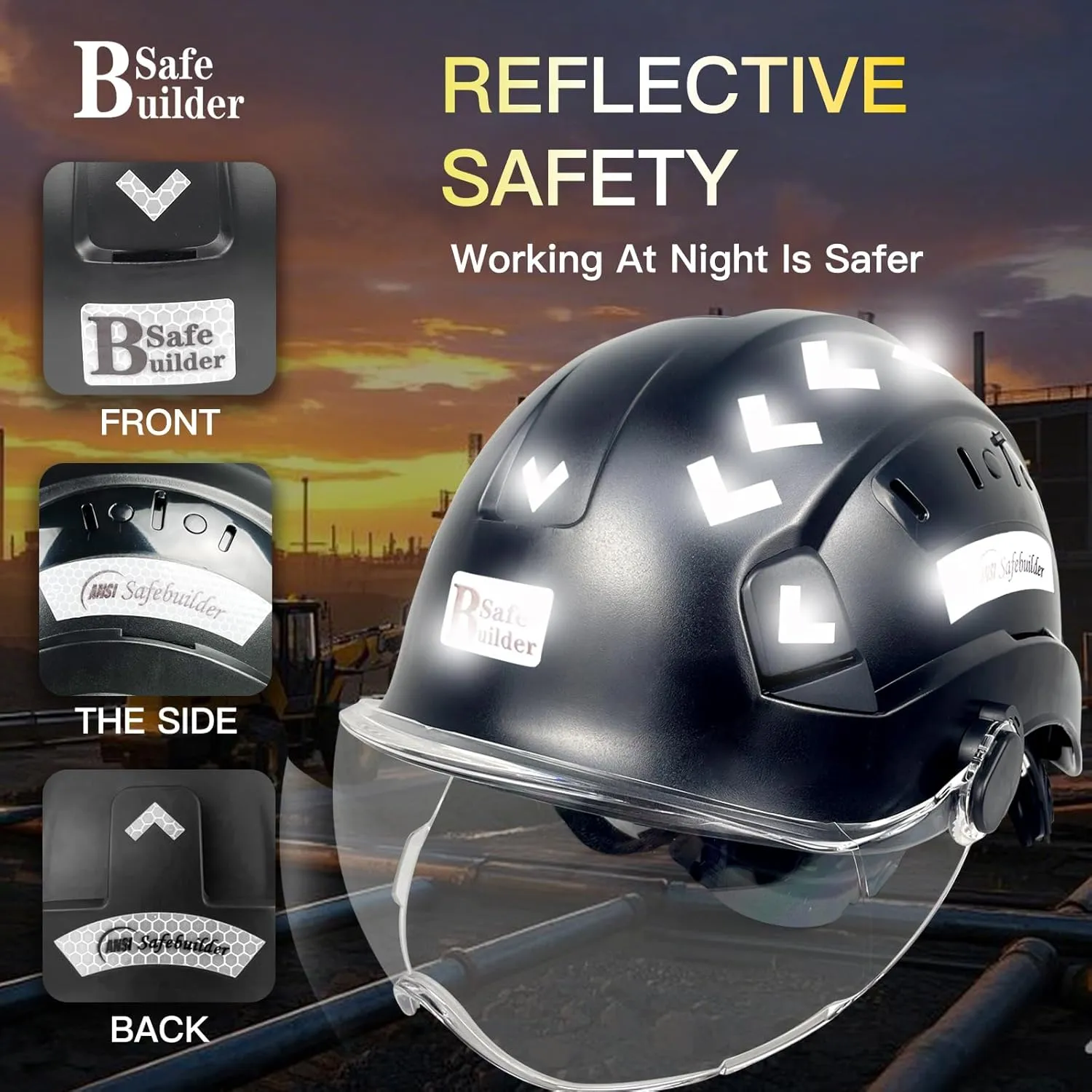 Construction Safety Helmet with Visor ABS Hard Hat Adjustable Ventilation Hardhats Industrial Work Head Protection for Men Certified ANSI/ISEA Z89.1
