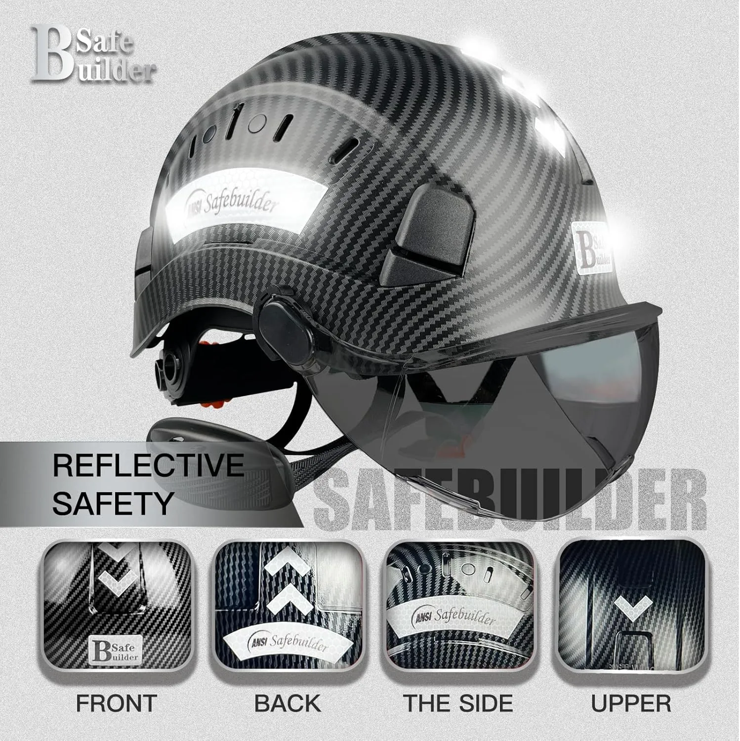 Construction Safety Helmet with Visor ABS Hard Hat Adjustable Ventilation Hardhats Industrial Work Head Protection for Men Certified ANSI/ISEA Z89.1
