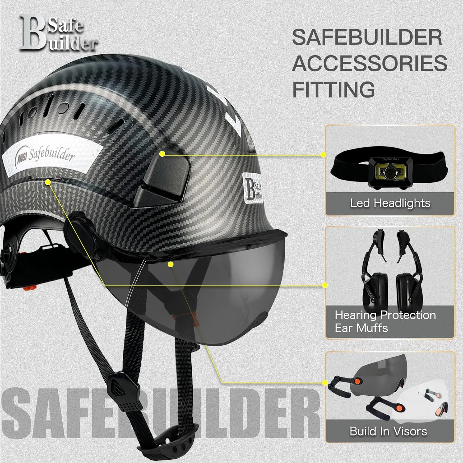 Construction Safety Helmet with Visor ABS Hard Hat Adjustable Ventilation Hardhats Industrial Work Head Protection for Men Certified ANSI/ISEA Z89.1