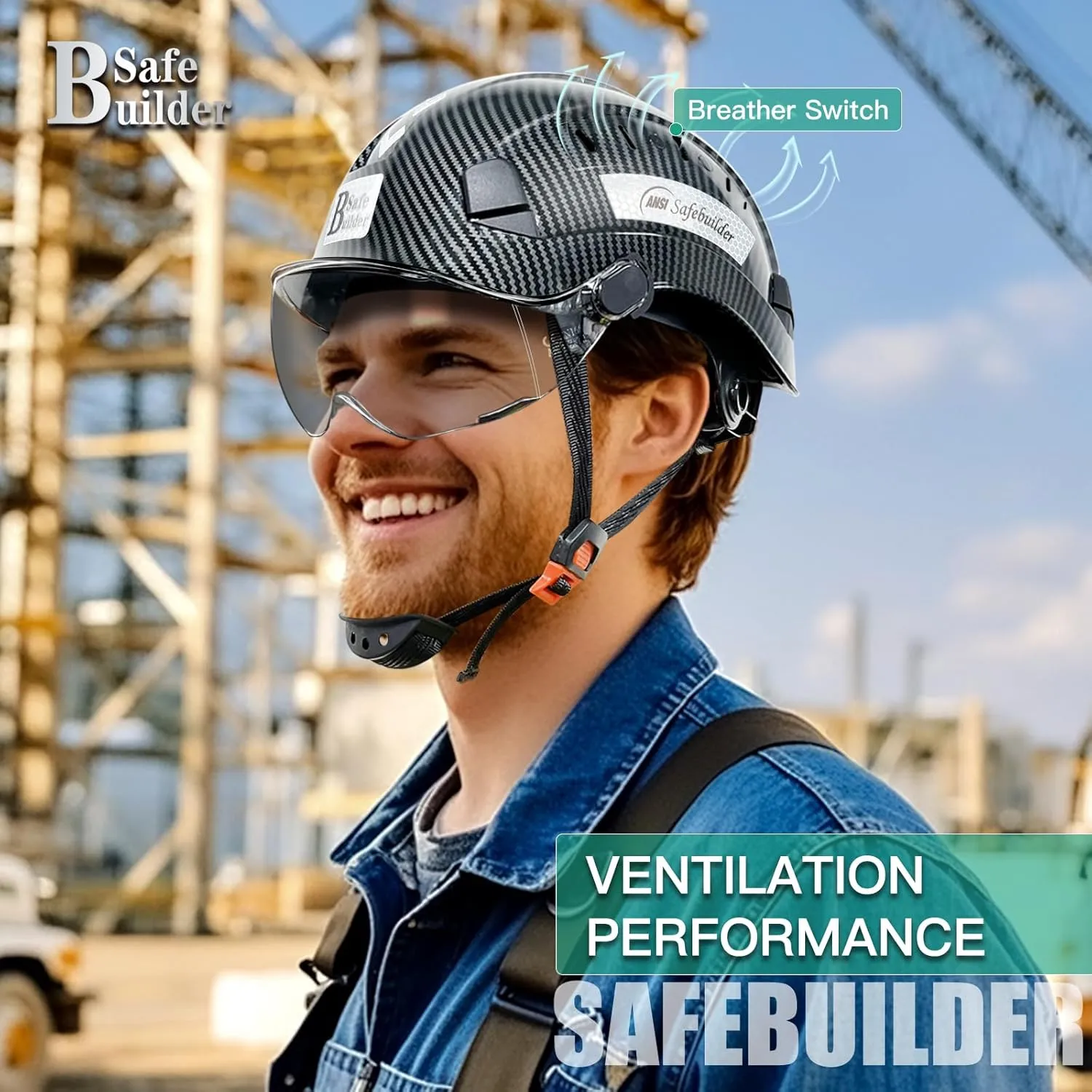 Construction Safety Helmet with Visor ABS Hard Hat Adjustable Ventilation Hardhats Industrial Work Head Protection for Men Certified ANSI/ISEA Z89.1