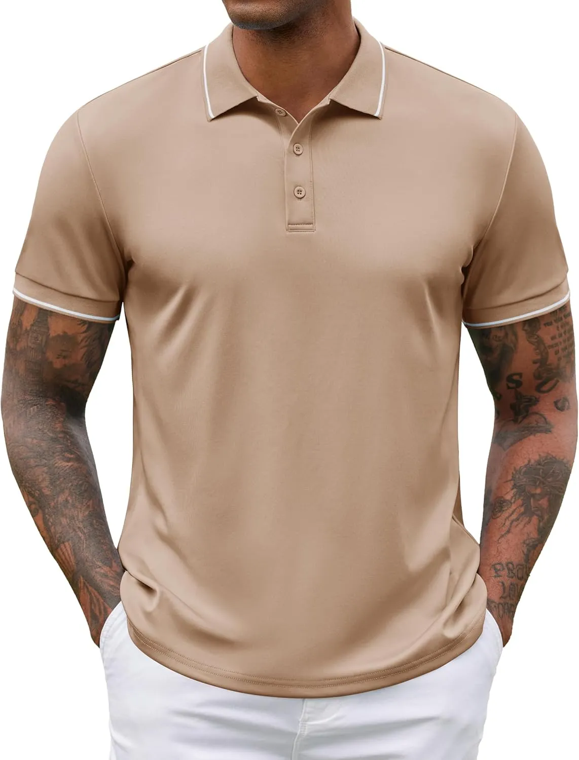 COOFANDY Mens Polo Shirts Short Sleeve Golf Polo Button Pullover Casual Contrast Color Basic T Shirt Ribbed Collar