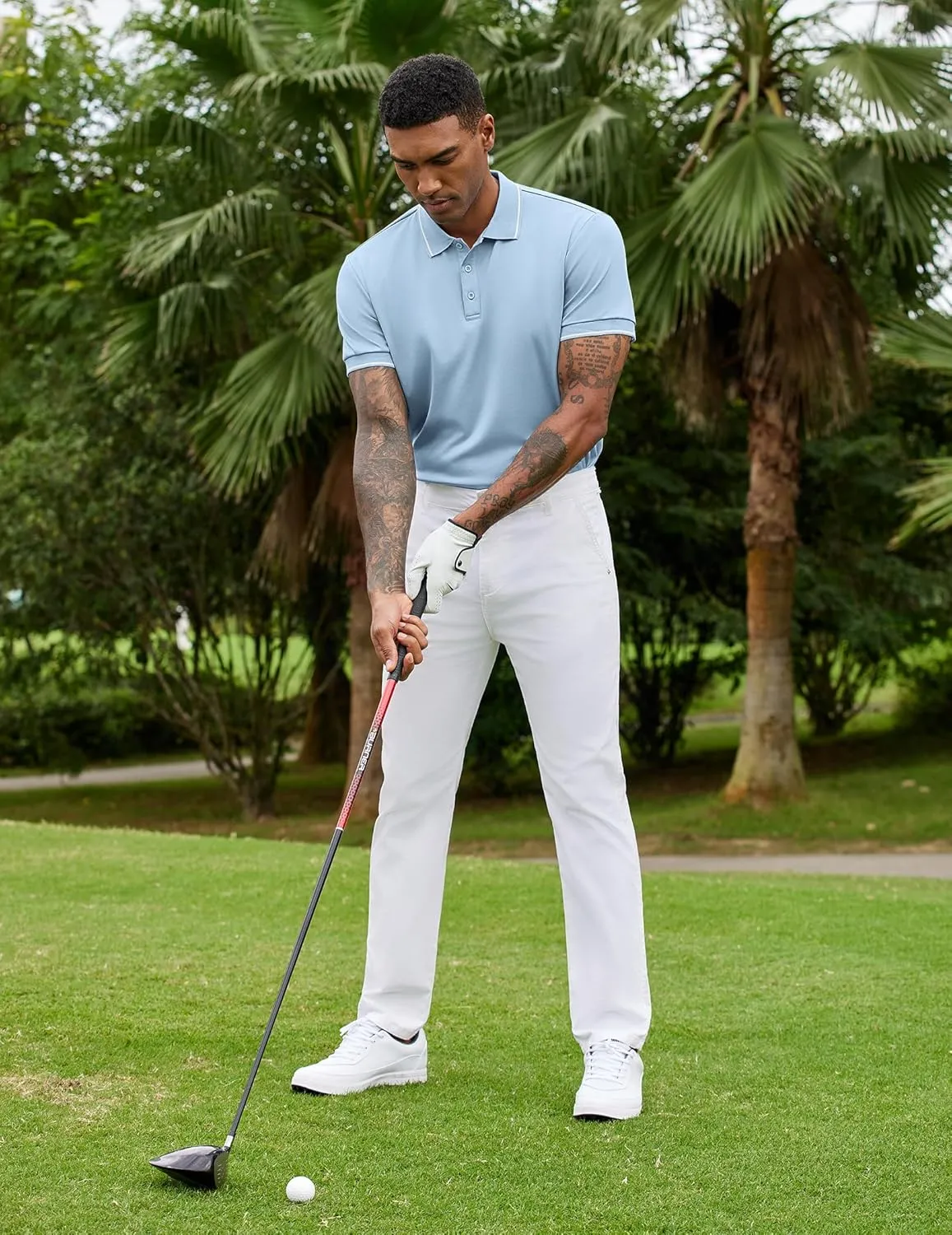 COOFANDY Mens Polo Shirts Short Sleeve Golf Polo Button Pullover Casual Contrast Color Basic T Shirt Ribbed Collar