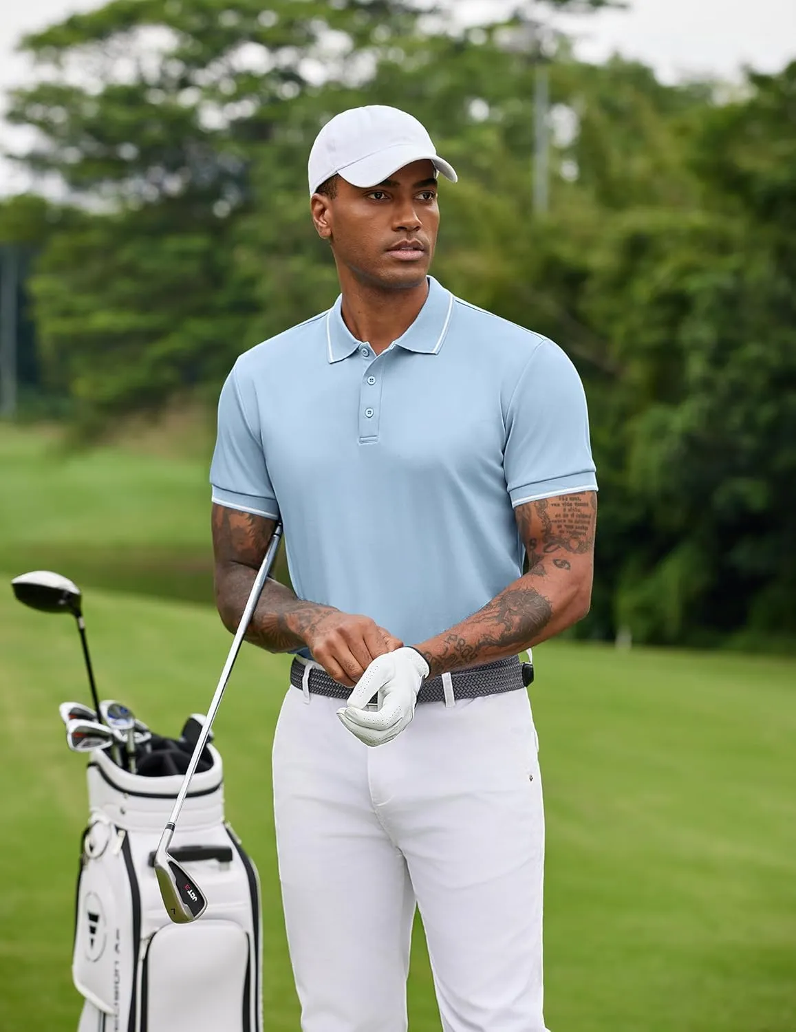 COOFANDY Mens Polo Shirts Short Sleeve Golf Polo Button Pullover Casual Contrast Color Basic T Shirt Ribbed Collar