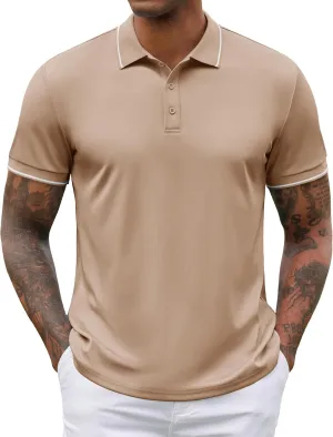 COOFANDY Mens Polo Shirts Short Sleeve Golf Polo Button Pullover Casual Contrast Color Basic T Shirt Ribbed Collar