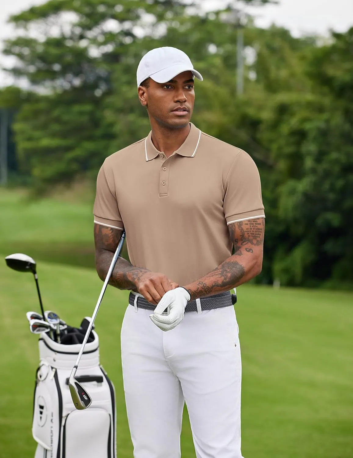 COOFANDY Mens Polo Shirts Short Sleeve Golf Polo Button Pullover Casual Contrast Color Basic T Shirt Ribbed Collar