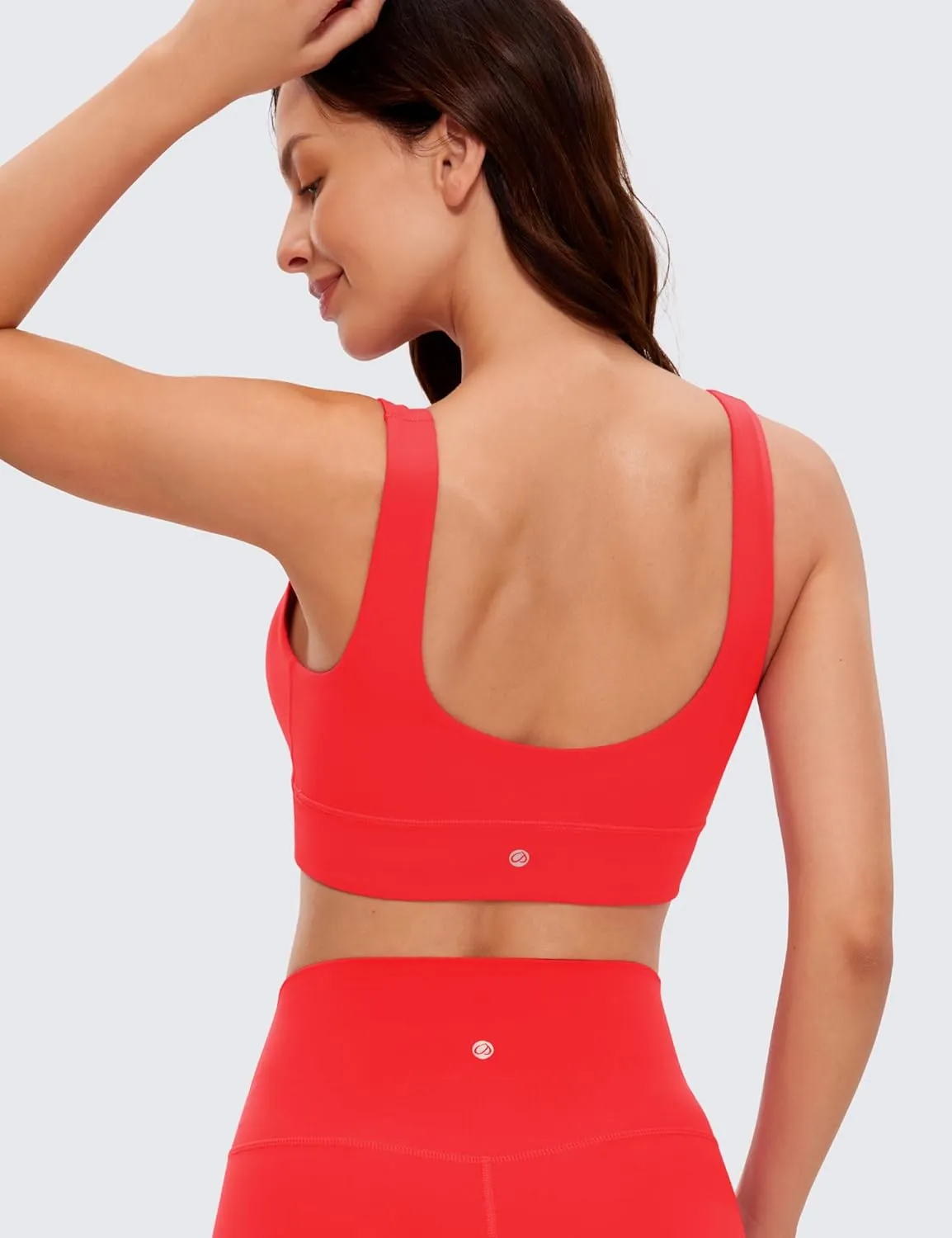 CRZ YOGA Butterluxe Womens U Back Sports Bra - Scoop Neck Padded Low Impact Yoga Clothes Workout Crop Top with Built in Pads