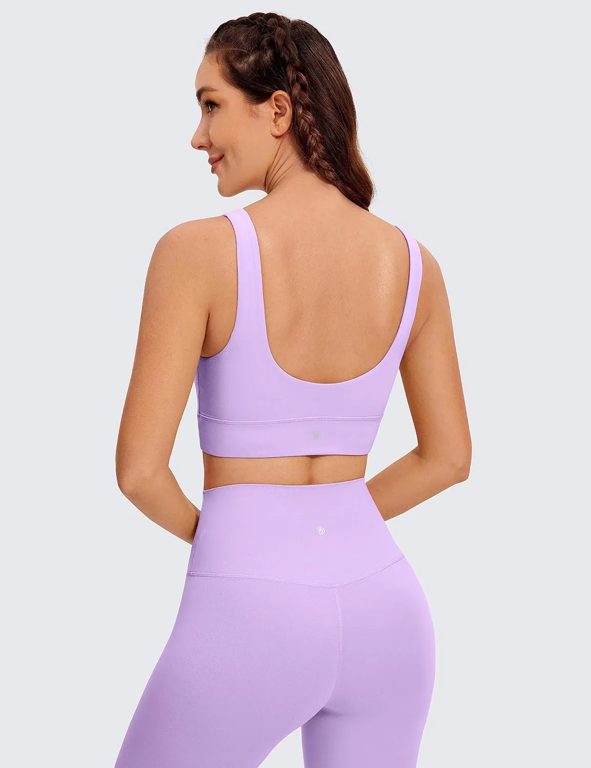 CRZ YOGA Butterluxe Womens U Back Sports Bra - Scoop Neck Padded Low Impact Yoga Clothes Workout Crop Top with Built in Pads
