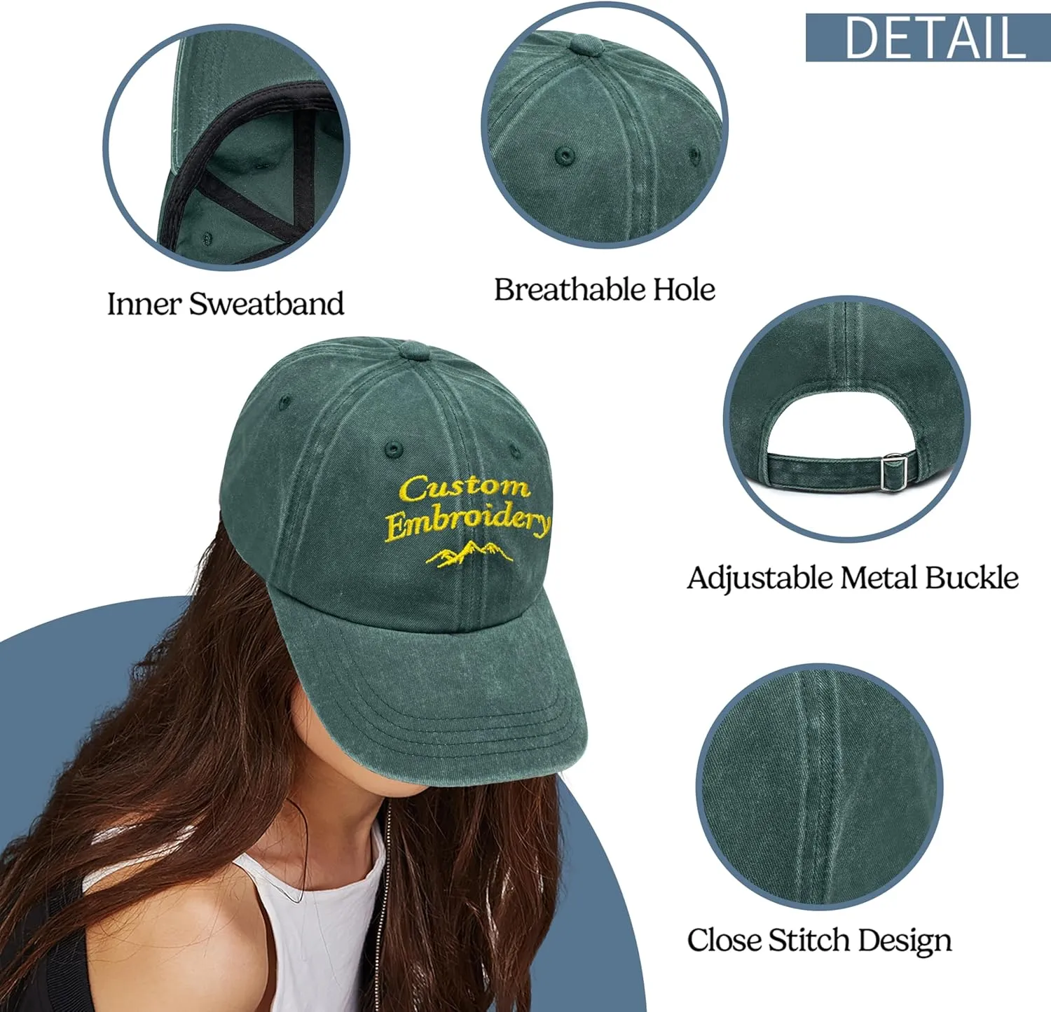 Custom Embroidered Hats, Personalized Embroidery Baseball Caps Add Your Logo Text Gift for Men Women