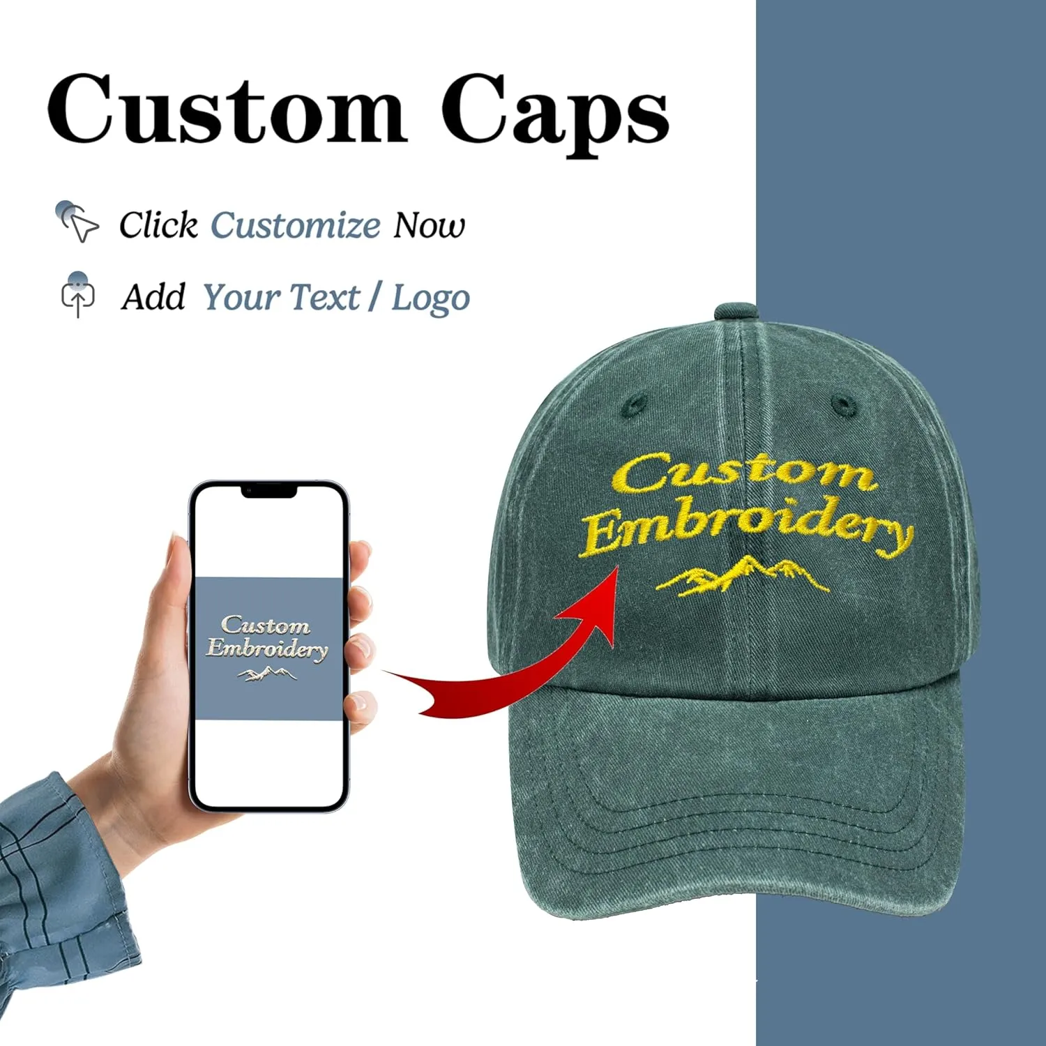 Custom Embroidered Hats, Personalized Embroidery Baseball Caps Add Your Logo Text Gift for Men Women