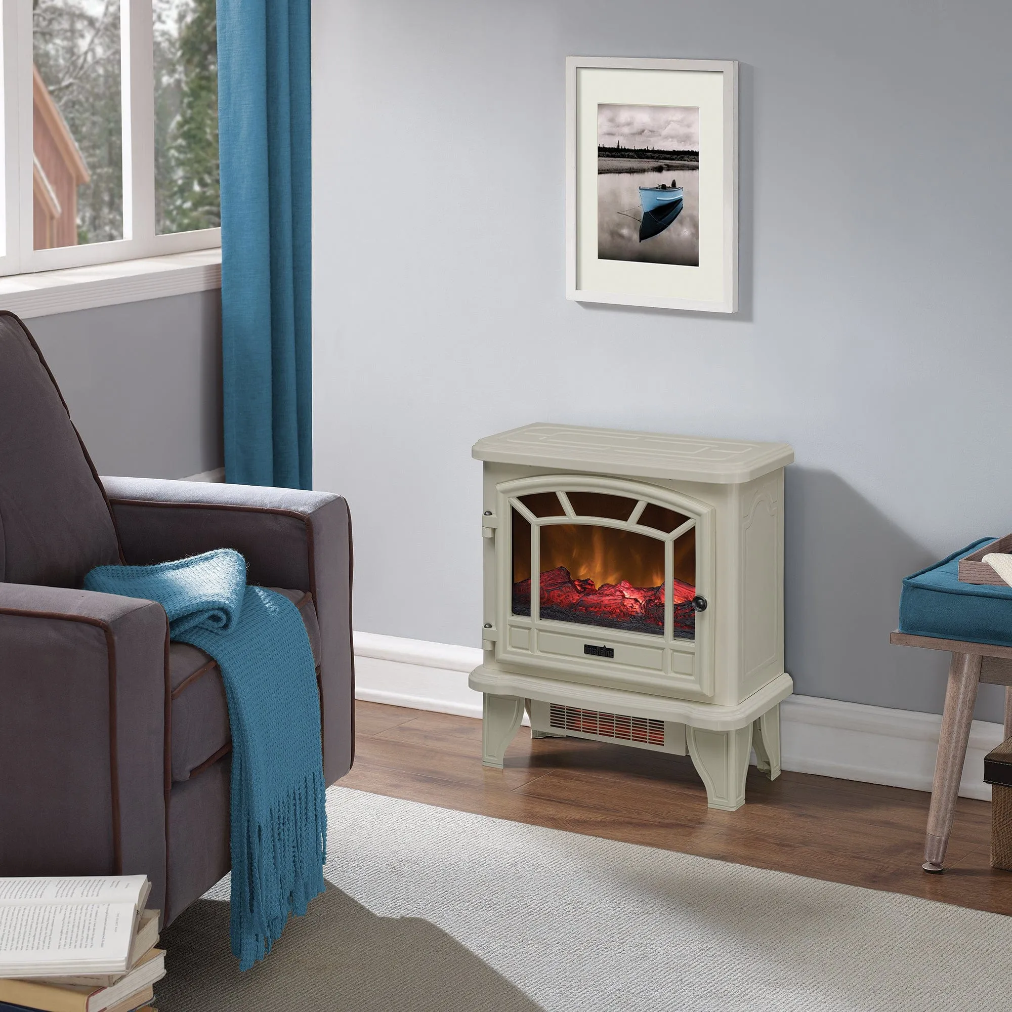 Duraflame 550 Cream Infrared Freestanding Electric Fireplace Stove with Remote Control