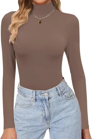 Ekouaer Women's Turtleneck Shirts Long Sleeve Soft Lightweight Fitted Mock Thermal Base Layer Tops