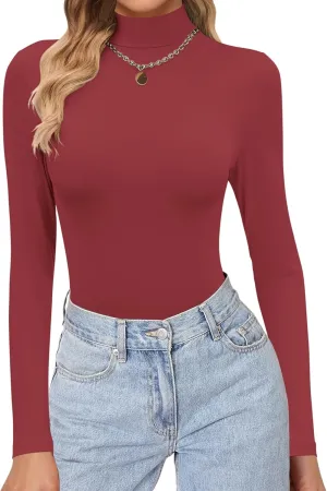 Ekouaer Women's Turtleneck Shirts Long Sleeve Soft Lightweight Fitted Mock Thermal Base Layer Tops