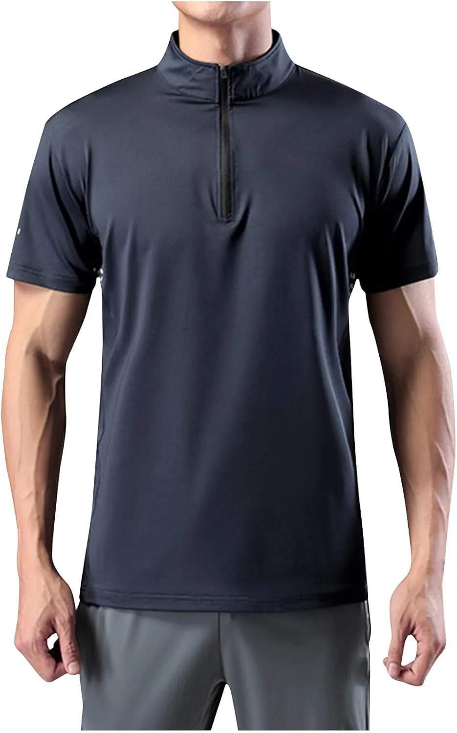 Generic Men's Sports Shirt 1/4 Zip Pullover Casual Short Sleeves Slim Fit Running Training Mock Neck Solid Golf Blouse