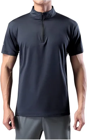Generic Men's Sports Shirt 1/4 Zip Pullover Casual Short Sleeves Slim Fit Running Training Mock Neck Solid Golf Blouse