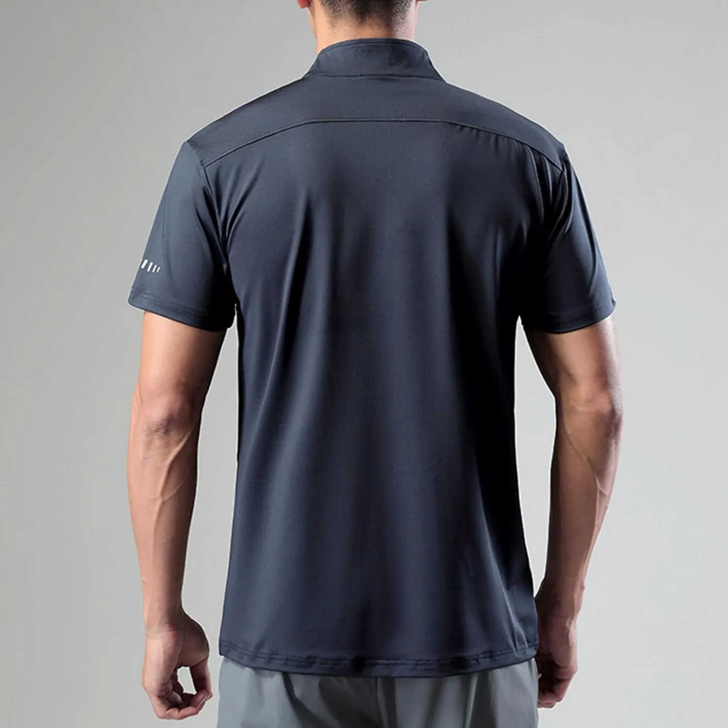 Generic Men's Sports Shirt 1/4 Zip Pullover Casual Short Sleeves Slim Fit Running Training Mock Neck Solid Golf Blouse