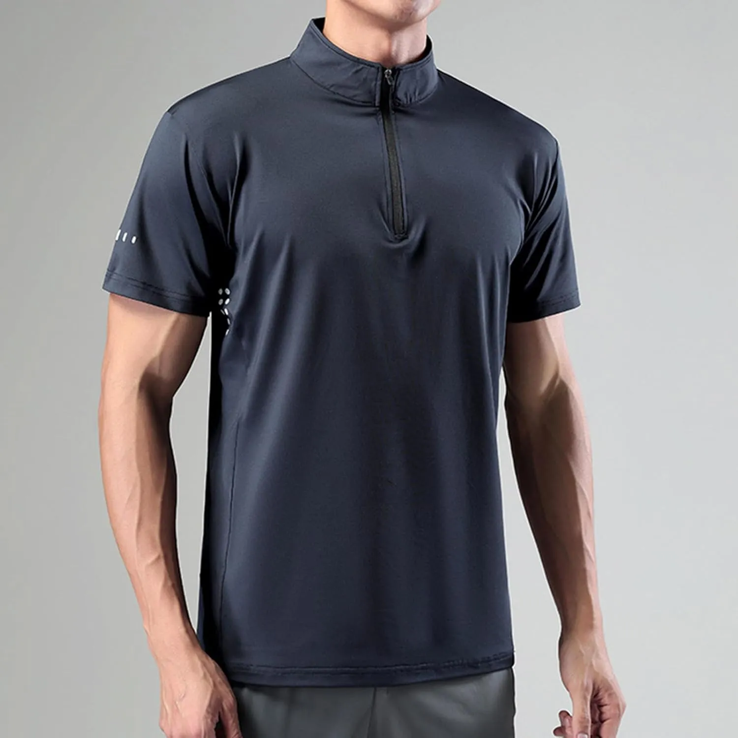 Generic Men's Sports Shirt 1/4 Zip Pullover Casual Short Sleeves Slim Fit Running Training Mock Neck Solid Golf Blouse