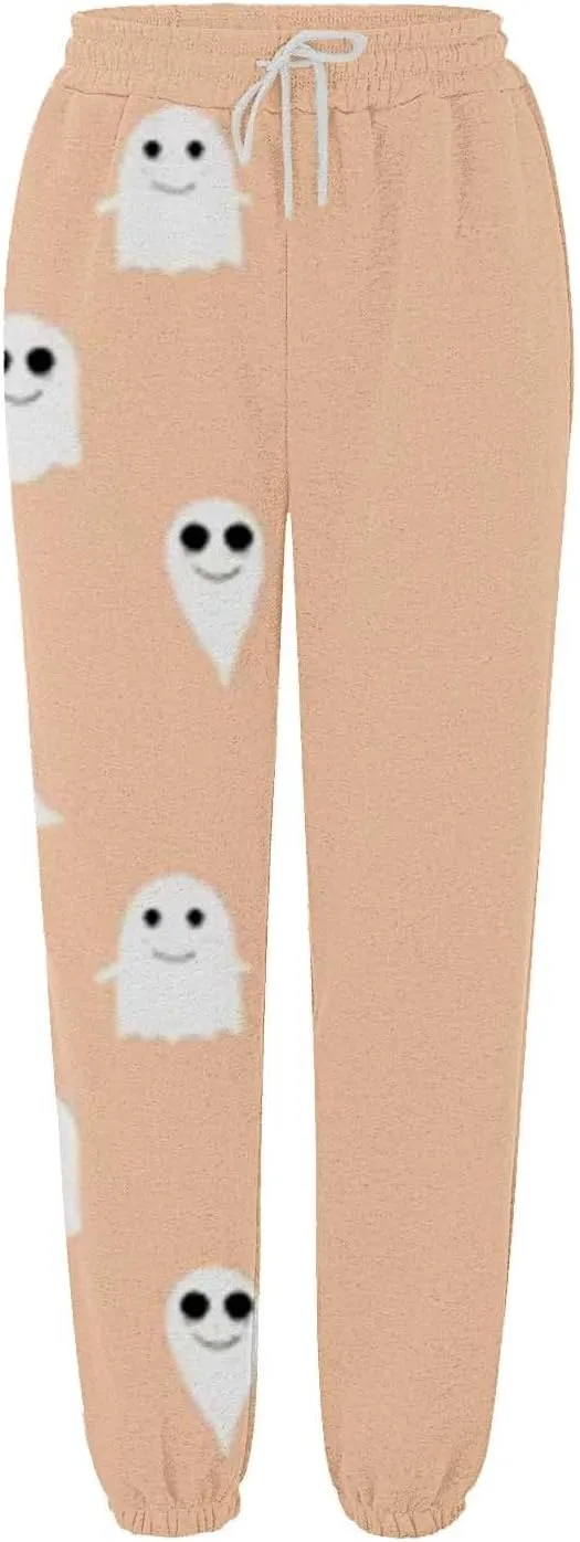 Halloween Lounge Pants for Women Loose Fit Straight Leg Drawstring Cuffed Joggers 3D Printed Workout Sweatpants