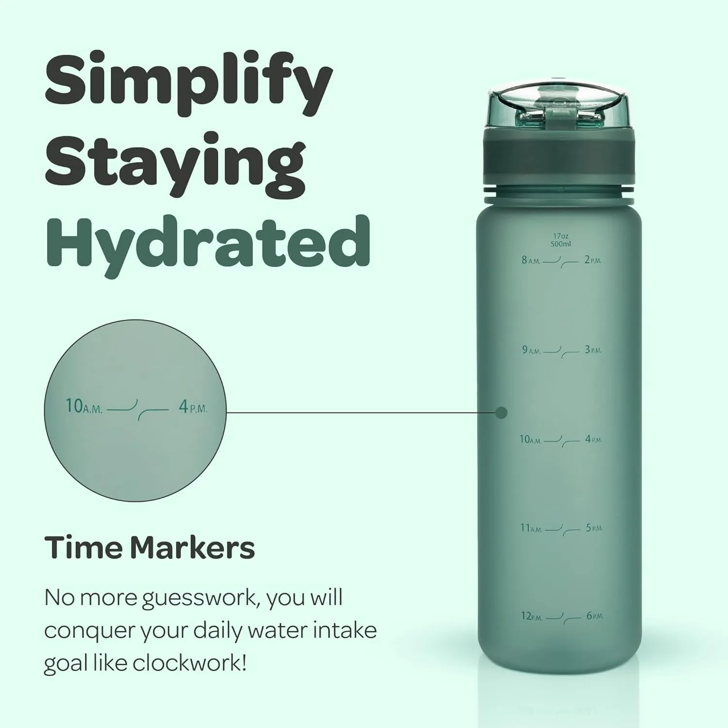 Hydracy Water Bottle with Time Marker -Large BPA Free Water Bottle & No Sweat Sleeve -Leak Proof Gym Bottle with Fruit Infuser Strainer & Times to Drink -Ideal for Fitness Sports & Outdoors