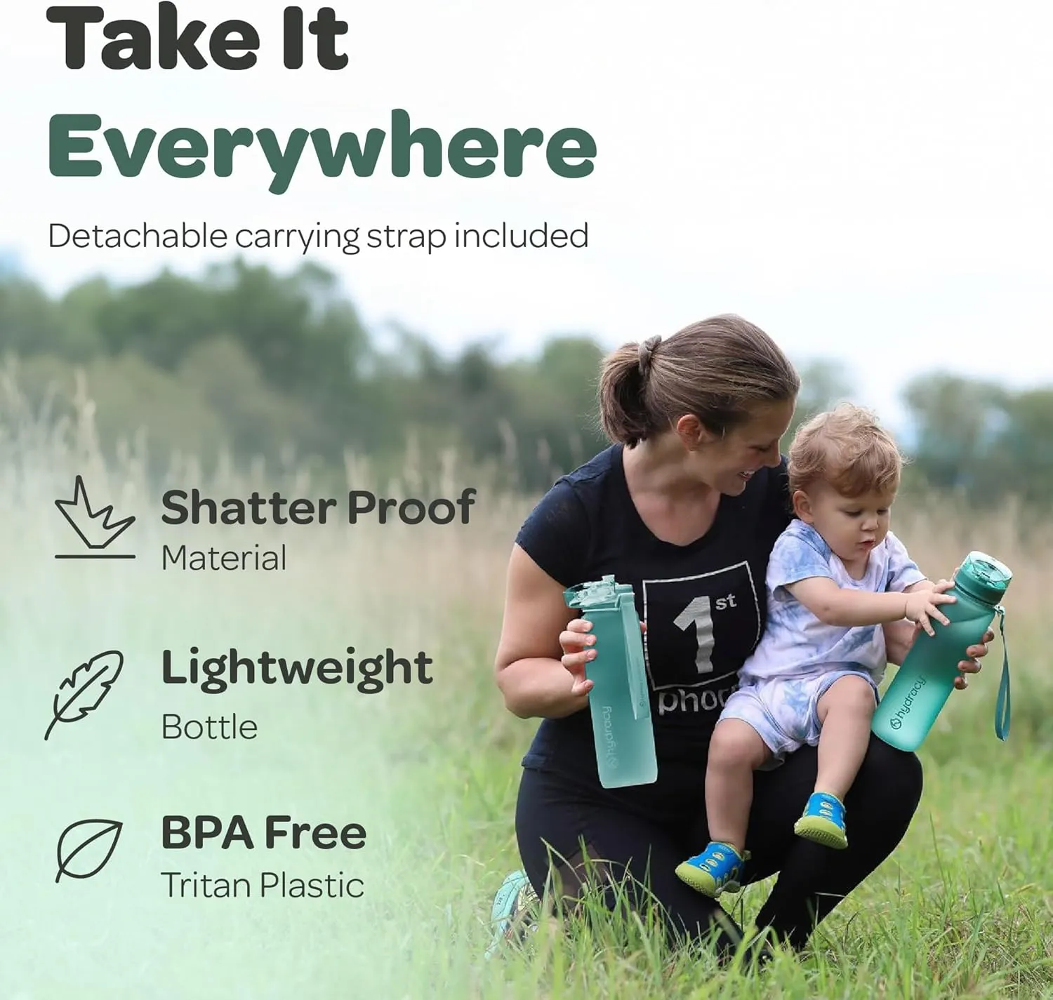 Hydracy Water Bottle with Time Marker -Large BPA Free Water Bottle & No Sweat Sleeve -Leak Proof Gym Bottle with Fruit Infuser Strainer & Times to Drink -Ideal for Fitness Sports & Outdoors