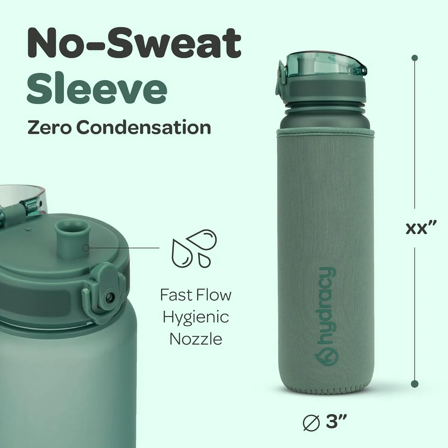 Hydracy Water Bottle with Time Marker -Large BPA Free Water Bottle & No Sweat Sleeve -Leak Proof Gym Bottle with Fruit Infuser Strainer & Times to Drink -Ideal for Fitness Sports & Outdoors