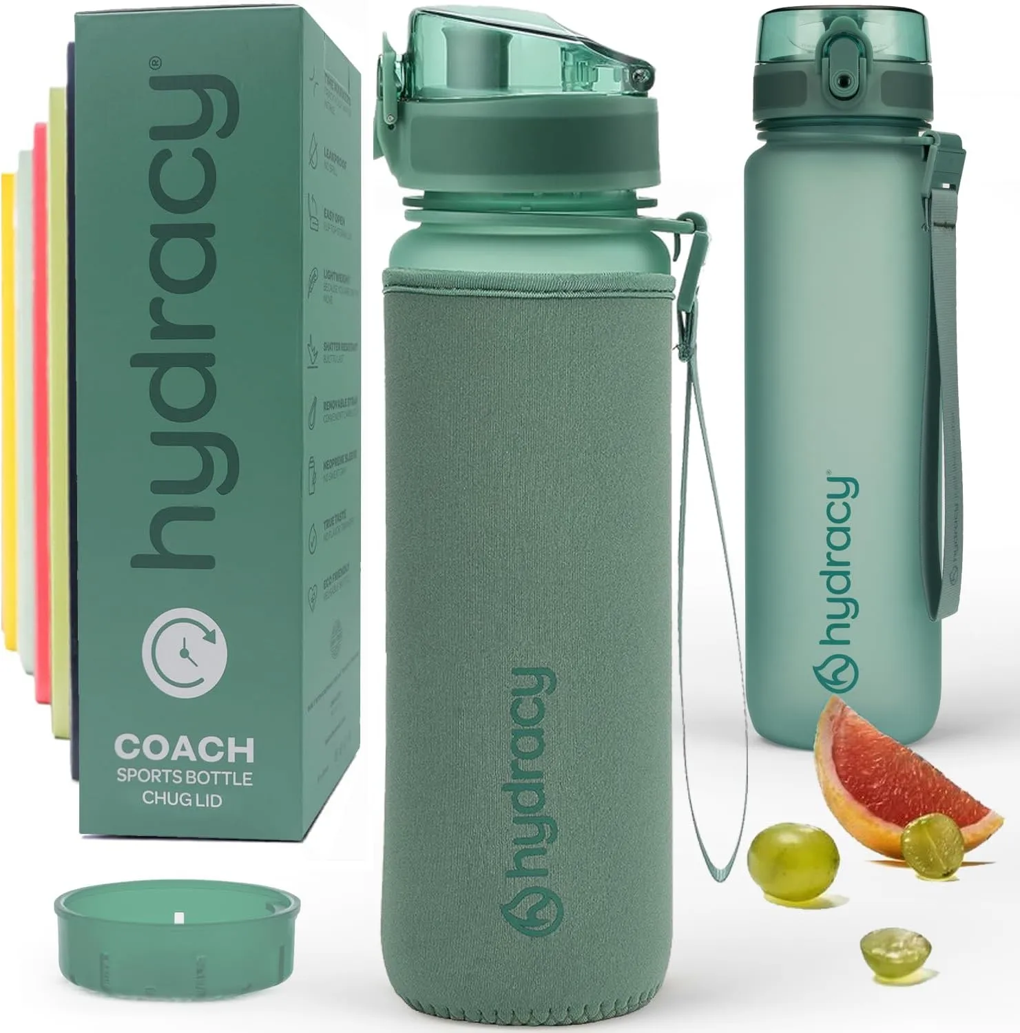 Hydracy Water Bottle with Time Marker -Large BPA Free Water Bottle & No Sweat Sleeve -Leak Proof Gym Bottle with Fruit Infuser Strainer & Times to Drink -Ideal for Fitness Sports & Outdoors