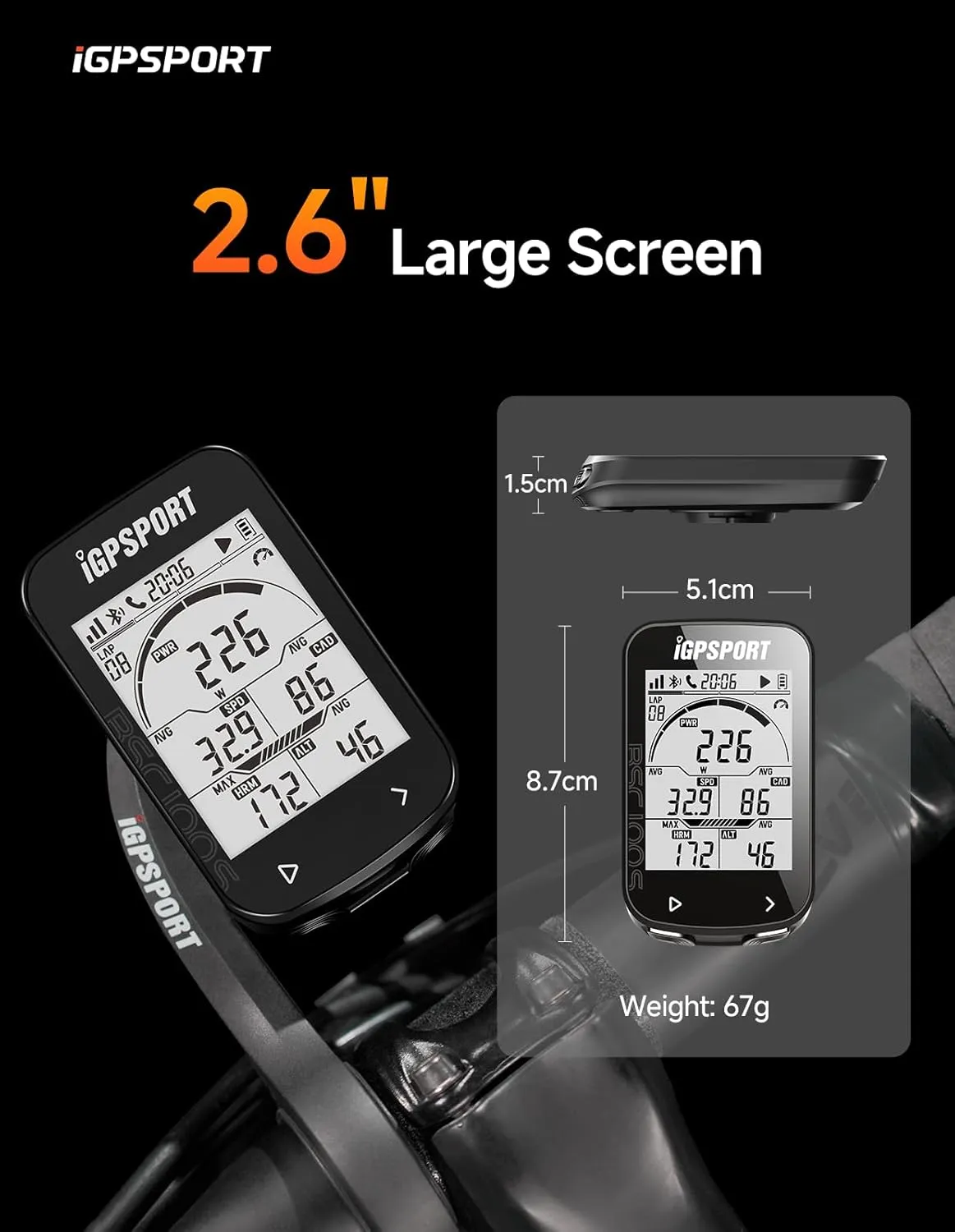 iGPSPORT BSC100S GPS Bike Computer Wireless, 2.6'' LCD Display 40H Rechargeable Waterproof Cycling Computer Bluetooth ANT 