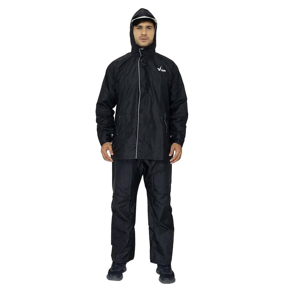 Men's Raincoat - Reversible, Waterproof, Double Layer | Includes Zipper Bag | L-Size | Black