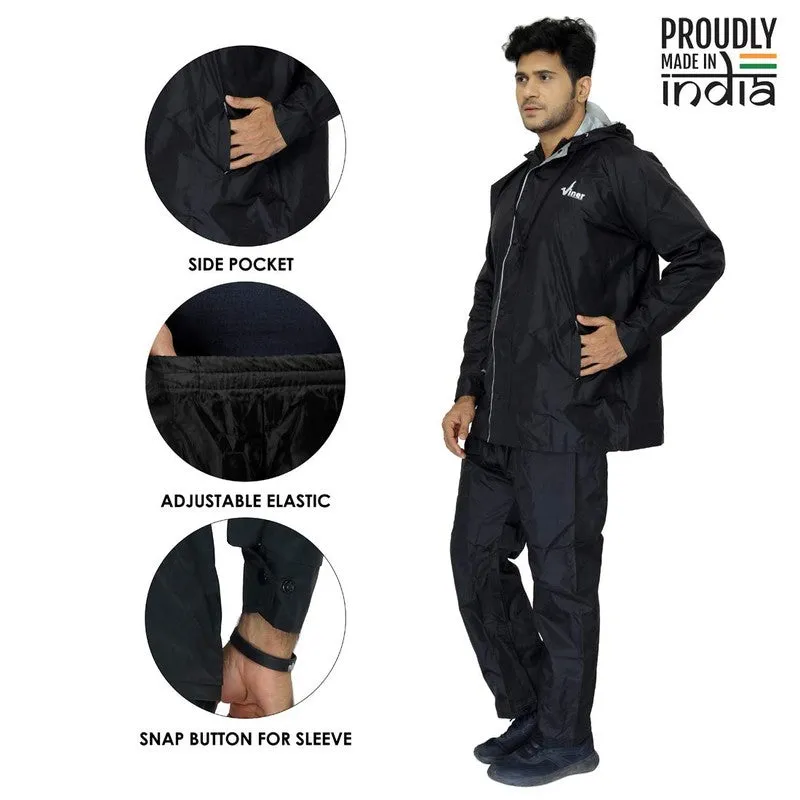 Men's Raincoat - Reversible, Waterproof, Double Layer | Includes Zipper Bag | L-Size | Black