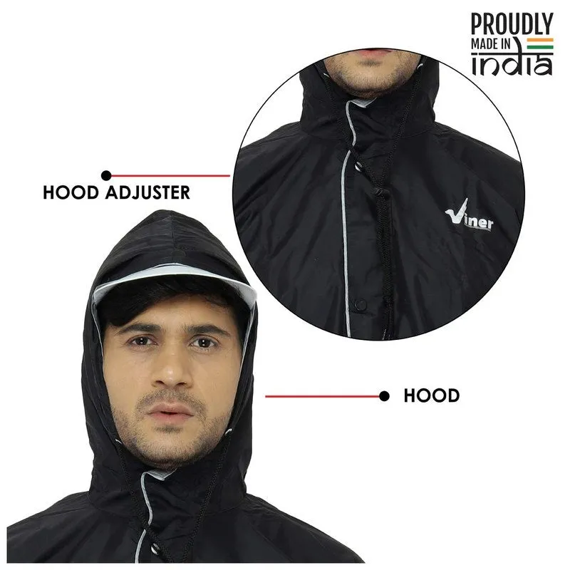 Men's Raincoat - Reversible, Waterproof, Double Layer | Includes Zipper Bag | L-Size | Black