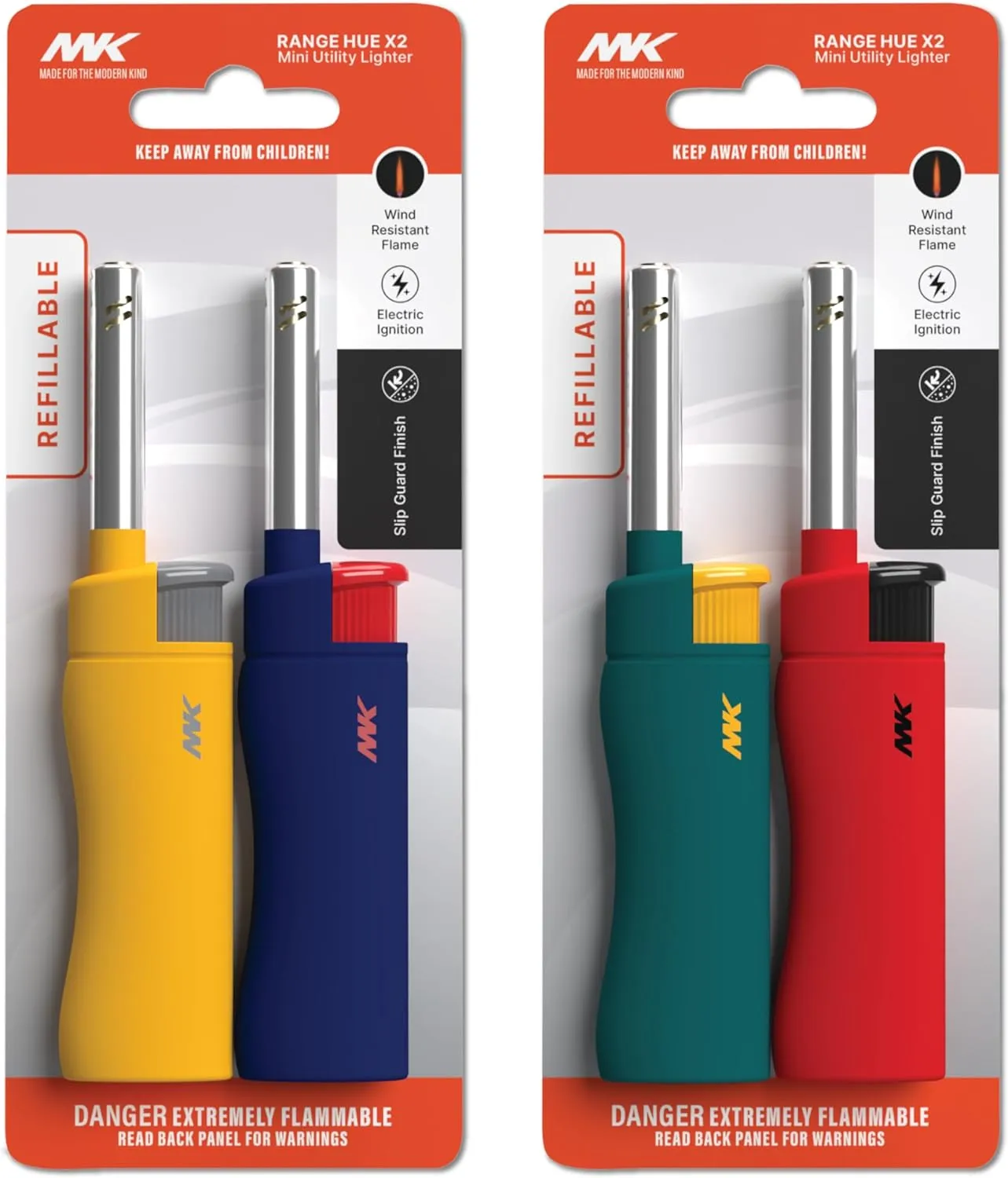 MK Candle Lighter, Butane Refillable Wind-Resistant Flame, 4-Pack for BBQ, Camping, Outdoor Use (Hue-4PC)