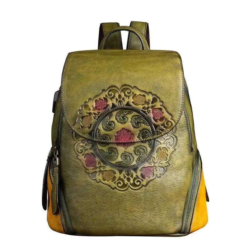 MOTAORA Vintage Leather Embossed Large Capacity Backpack