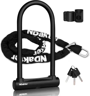 NDakter Motorcycle Locks Anti Theft, Heavy Duty Bike U Lock with 4FT Chain and Bracket,15mm Shackle Electric Bicycle Lock for Scooter, 3 Keys Motorcycle Wheel Lock for Ebike, Moped, Tricycle