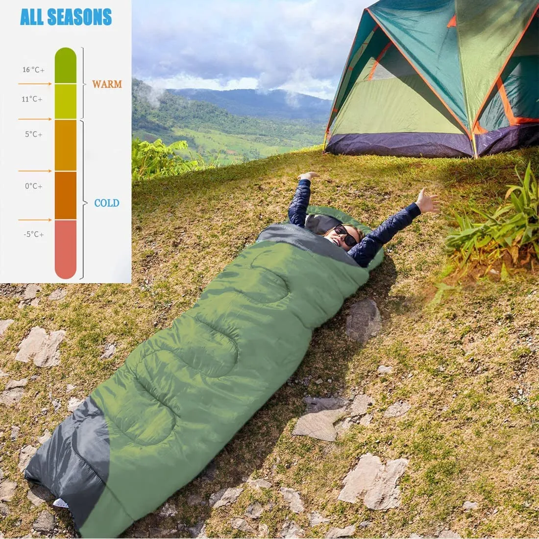 New tuphen- Sleeping Bag for Adults Kids Boys Girls Backpacking Hiking Camping Cotton Liner, Cold Warm Weather 4 Seasons Winter, Fall, Spring, Summer, Indoor Outdoor Use, Lightweight & Waterproof