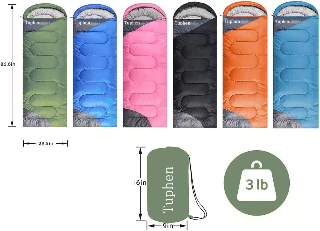 New tuphen- Sleeping Bag for Adults Kids Boys Girls Backpacking Hiking Camping Cotton Liner, Cold Warm Weather 4 Seasons Winter, Fall, Spring, Summer, Indoor Outdoor Use, Lightweight & Waterproof