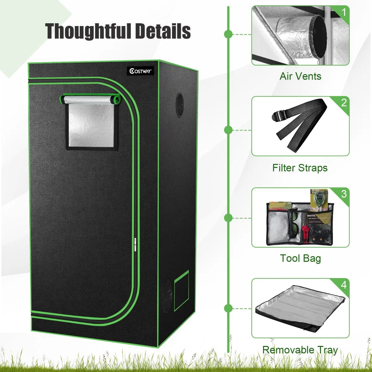 NNECW 91cm x 91cm x 183cm Indoor Plant Growth Tent wIth Floor Tray Storage Bag