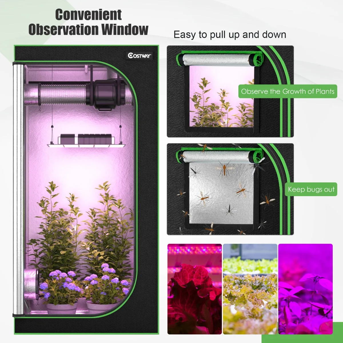 NNECW 91cm x 91cm x 183cm Indoor Plant Growth Tent wIth Floor Tray Storage Bag