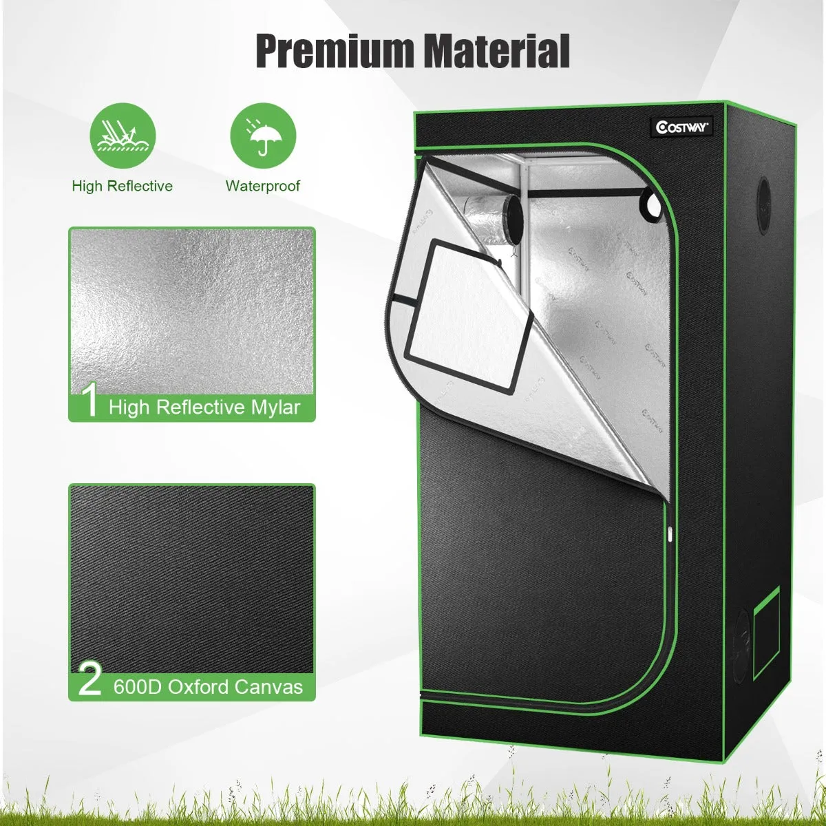 NNECW 91cm x 91cm x 183cm Indoor Plant Growth Tent wIth Floor Tray Storage Bag