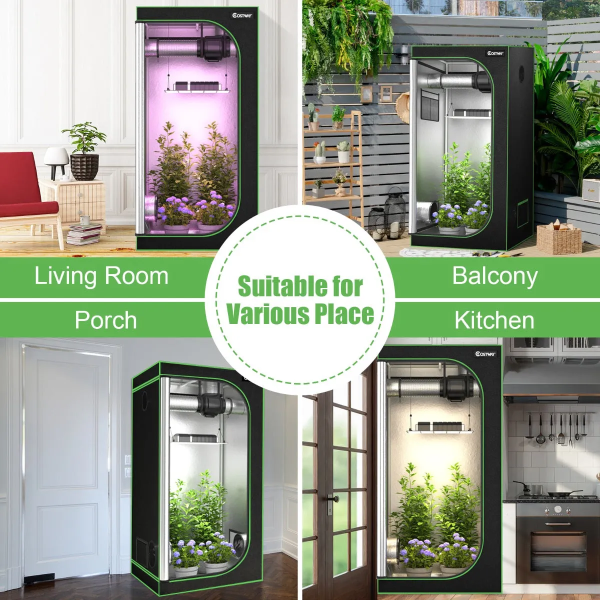 NNECW 91cm x 91cm x 183cm Indoor Plant Growth Tent wIth Floor Tray Storage Bag