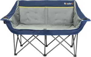 Oversized Double Camping Chair for Adults, Fully Padded Folding Camping Chairs Loveseat, Big Heavy Duty Outdoor Patio Lawn Chair with Arm Cup Holder, Navy and Gray