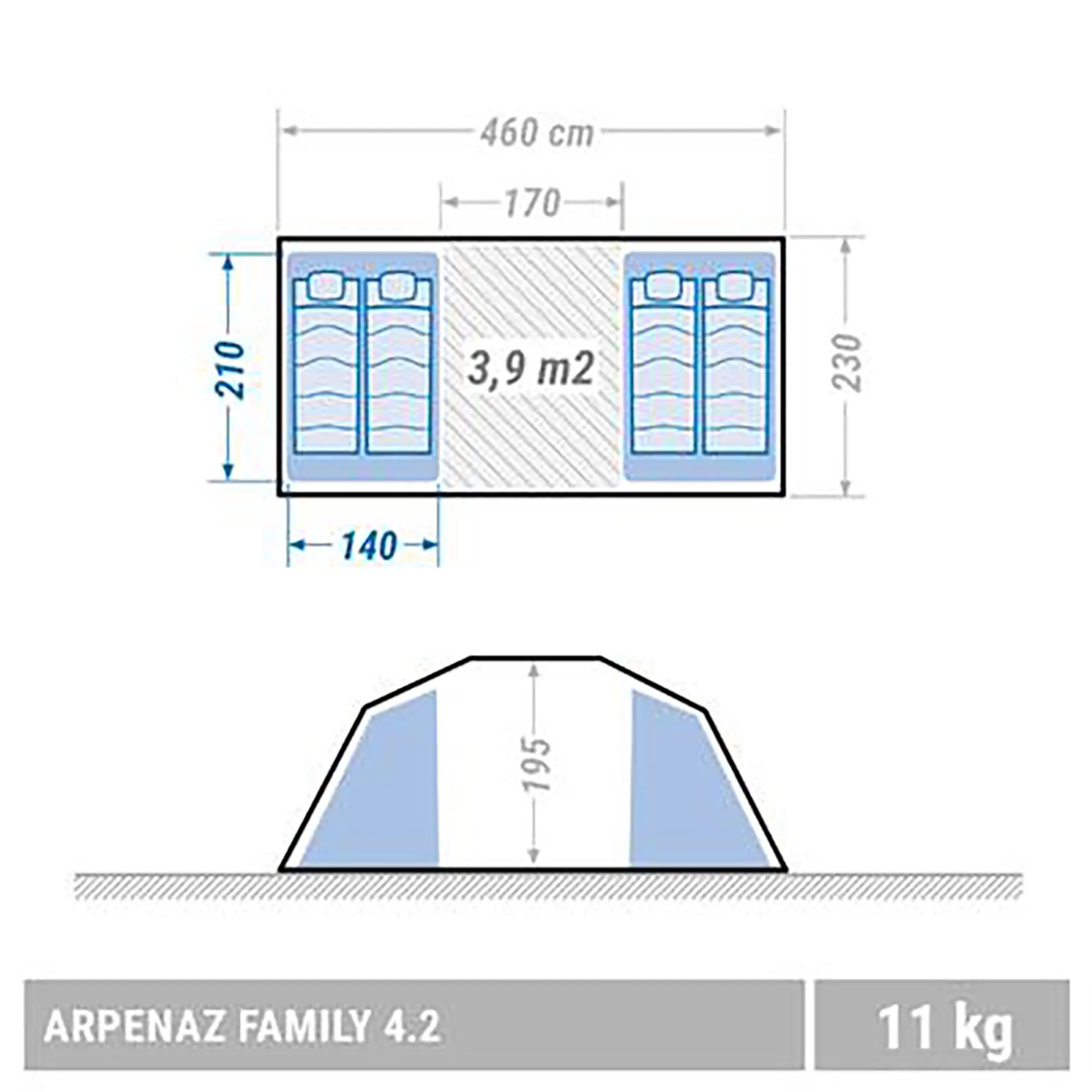 Quechua Family Camping Tent 4 Person 2 Rooms *Factory Seconds*
