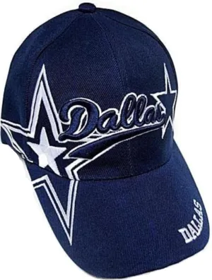 RMW Dallas City Navy Blue Fully Embroidered Hat Cap Cowboy Star Adult Men's Adjustable