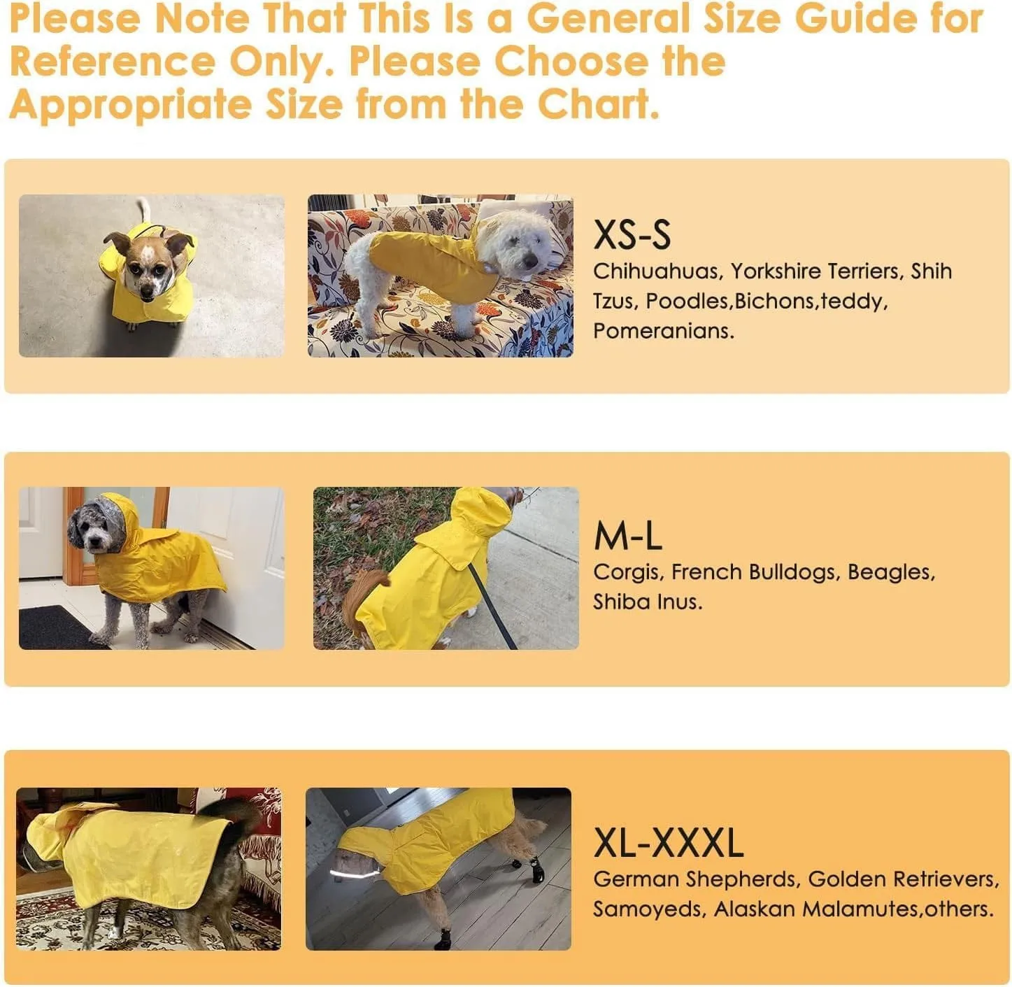 S Yellow Reflective Adjustable Pet Raincoat with Hood - Waterproof Dog Jacket, Adjustable Dog Poncho for Outdoor Protection