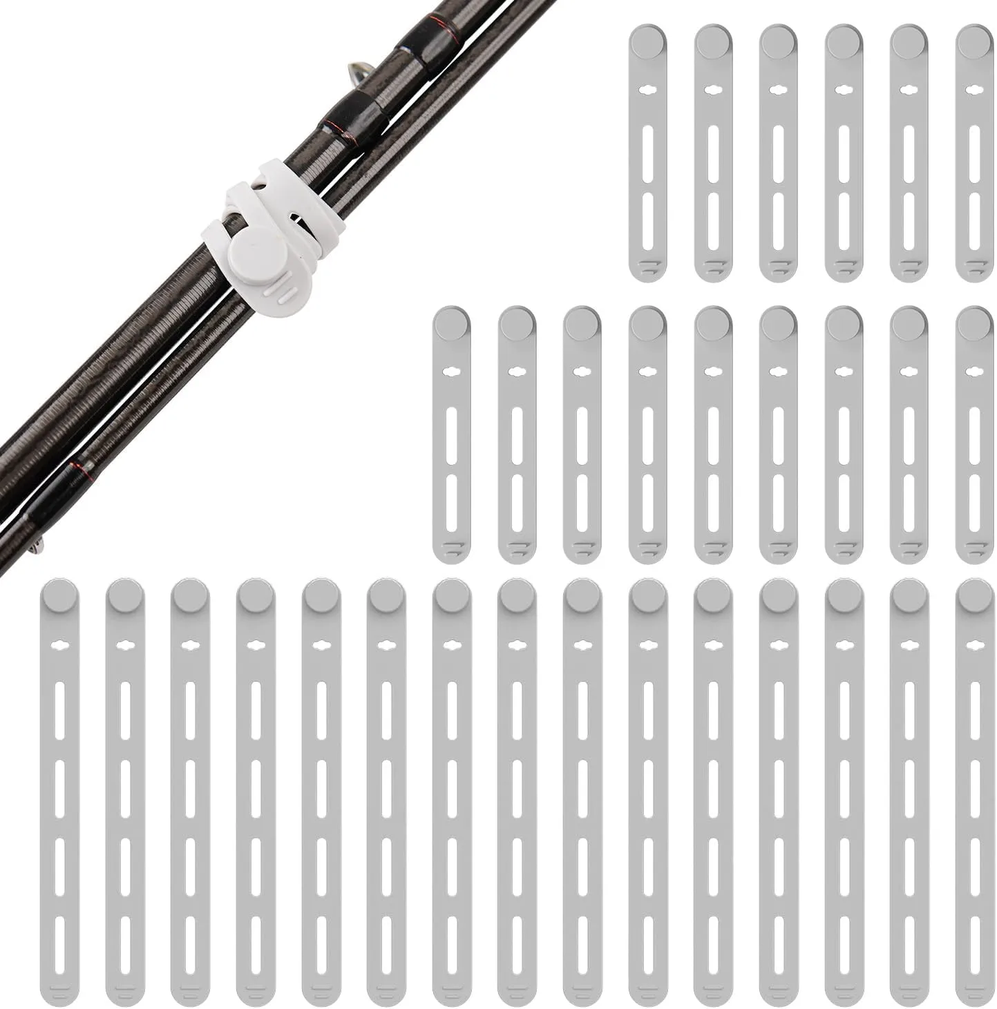 Silicone Fishing Rod Ties Straps (30-Pack)  Lightweight, Durable, Reusable Rubber Bands Belts for Pole Storage, Cable Ties