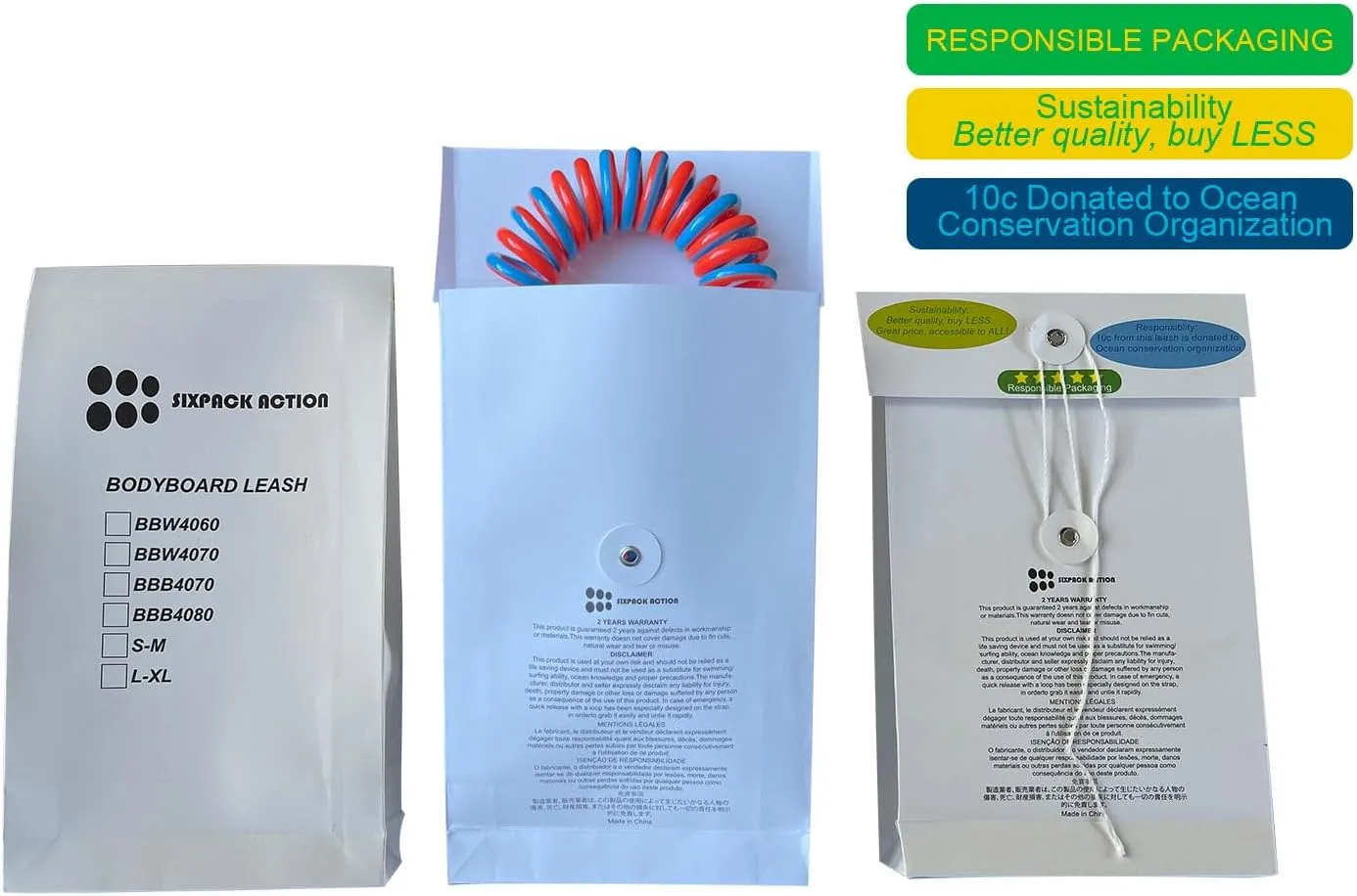 SIXPACK ACTION Bodyboard Wrist Leash 4ft 6mm Coils, Adjustable Wrist Cuff for Kids and Teenagers, Wrist Sized Approx 140mm-200mm