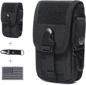 Tactical Molle Phone Pouch EDC Cellphone Holder Smartphone Case Organizer Bag with US Flag Patch & Molle Key Ring