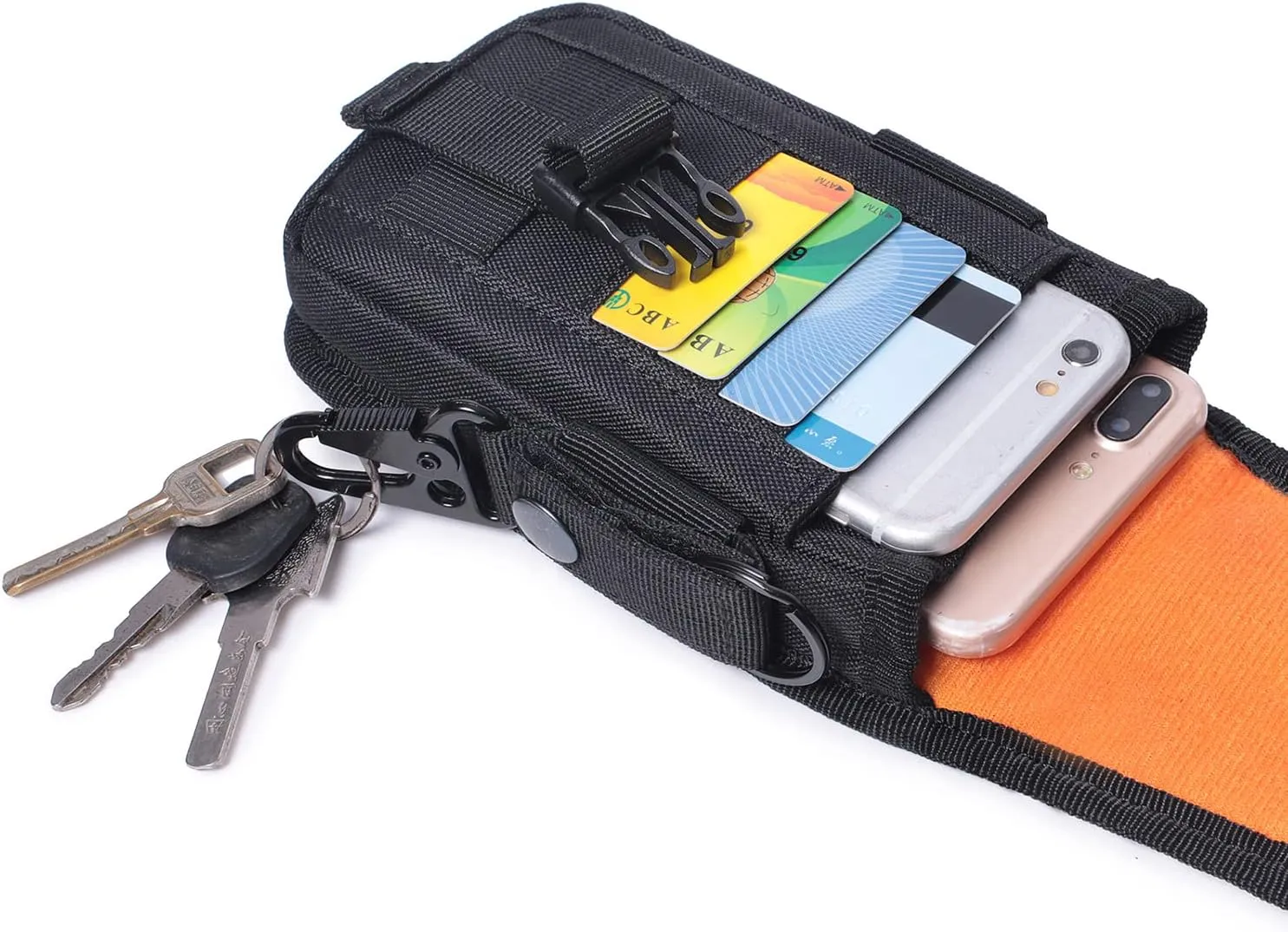 Tactical Molle Phone Pouch EDC Cellphone Holder Smartphone Case Organizer Bag with US Flag Patch & Molle Key Ring