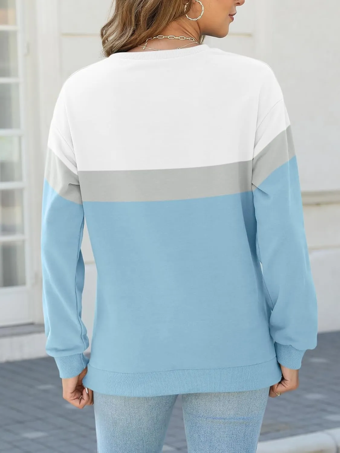 TICTICMIMI Women's Long Sleeve Tops Casual Color Block/Solid Cute Crewneck Sweatshirts Pullover Fall Shirts