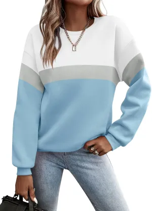 TICTICMIMI Women's Long Sleeve Tops Casual Color Block/Solid Cute Crewneck Sweatshirts Pullover Fall Shirts