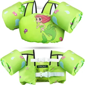 Toddler Swim Vest for Kids 30-66 Lbs Boys Girls Age 2-7 Puddle Swim Jumper Toddlers Pool Floaties Jacket with Arm Bands Sleeves Shoulder Summer Cute Cartoon Swimming Vest Pool Water Sport