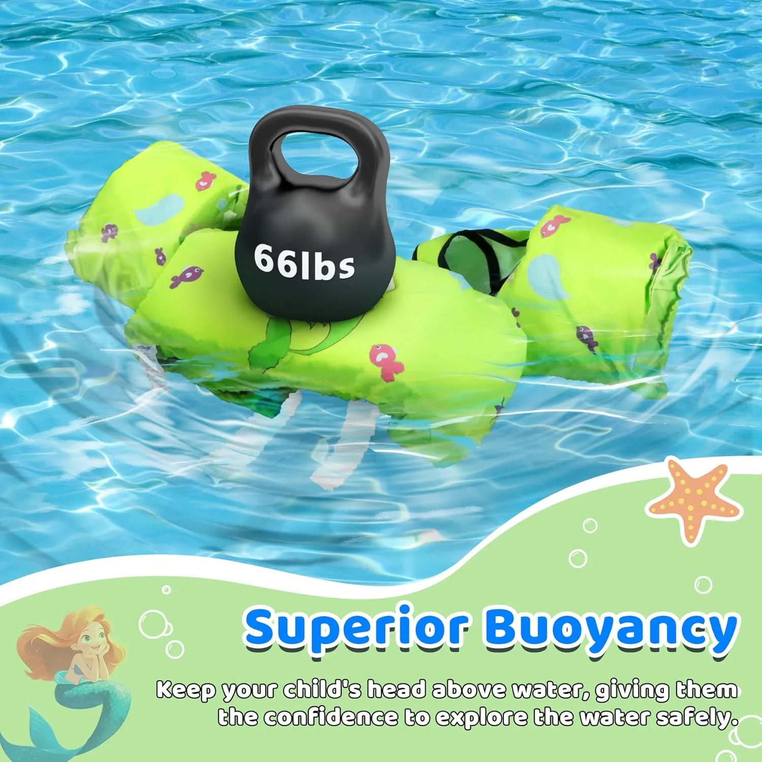 Toddler Swim Vest for Kids 30-66 Lbs Boys Girls Age 2-7 Puddle Swim Jumper Toddlers Pool Floaties Jacket with Arm Bands Sleeves Shoulder Summer Cute Cartoon Swimming Vest Pool Water Sport